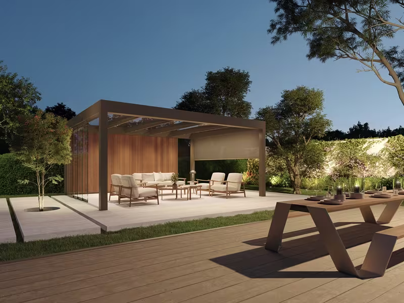 Panorama Terrassenüberdachung mit Terrassendachmarkise, Aufdachmarkise